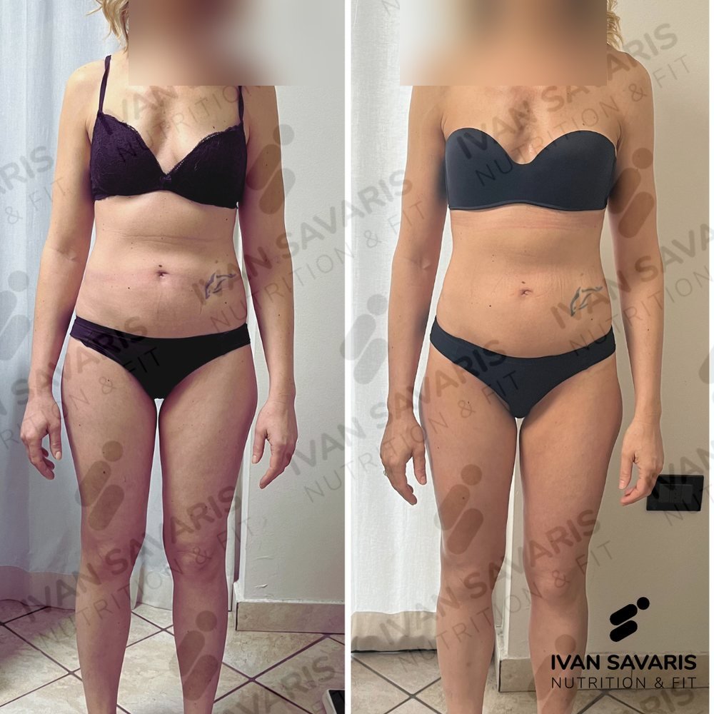 Prima e dopo di un percorso nutrizionale e allenamento seguito in Areté