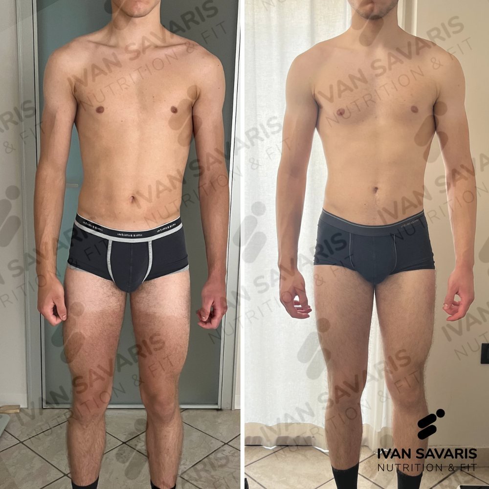 Prima e dopo di un percorso nutrizionale e allenamento seguito in Areté